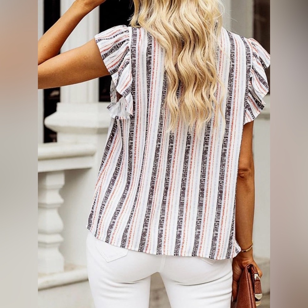 Striped Ruffle Sleeve Top - Picture 3 of 5
